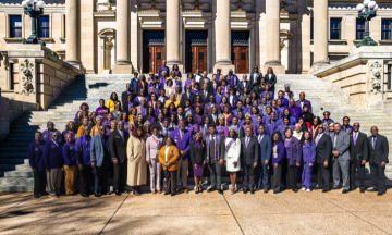 Purple and Gold Day at the Capitol Group Photo on the Steps of the Mississippi Capitol Building